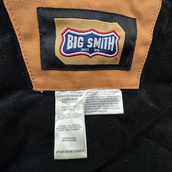 Big Smith H35100GBW Workwear Duck Canvas Lined Jacket Mens XL Hooded Zip Brown - Picture 2 of 11